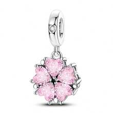 1pc Silver-Plated 5-Petal Pink Cherry Blossom Openable Pendant, Suitable For Bracelets, Necklaces, DIY Jewelry Making, Beads, Girls Gift - Silver - View 6