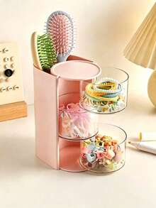 1pc Rotating Hair Accessory Storage Box - Multi-Functional Desktop Organizer, Suitable For Makeup Brushes, Combs, Hair Clips, Hair Ties, Hair Claws And Jewelry, Perfect For Vanity And Bathroom, Ideal Gift For Women And Girls, Back To School Storage Essential - Multicolor - View 3