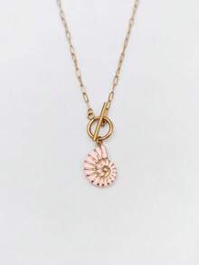 1pc 18K Gold Plated Bohemian Ocean Style Stainless Steel Enamel Conch Shell Pendant Necklace With Lobster Clasp - Multicolor - View 6
