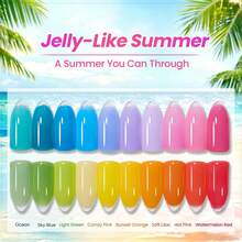 Beetles 20 Colors 7.5ML Neon Jelly Gel Nail Polish Set, Summer Collection, Pink, Red, Blue, Green, Yellow & Orange Sheer Soak Off UV LED Gel Polish With Base, Glossy & Matte Top Coat - 20 Colors Neon Jelly - 查看 2