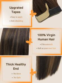 DOORES 50g 20 Stücke Film-basierte Haarextensions 100% Remy Echthaar Dunkelbraun bis Kastanienbraun Hitzebeständig Bügelbar Färbbar Nahtlose Klebe-Haar Volumenverstärkung - S2/10 - Übersicht 5