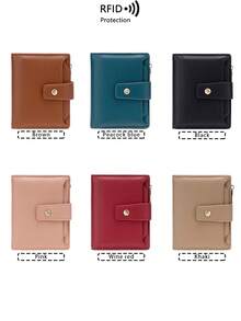 Hot-Selling New RFID Women's Wallet, Lychee Grain Soft Leather Zipper Snap Closure, Multi-Card Slot Fashion Short Wallet - Navy Blue - View 12