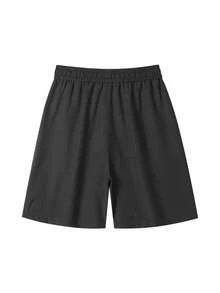 Blueprint Man 1pc Men's Black Shorts, Drawstring Elastic Waist 3D Segmented Line Shorts, Linen-Like Fabric, Comfortable & Breathable, Machine Washable & Dry Cleanable, Old Money Style Business Casual Men's Shorts, Spring/Summer Commute, Light Business - Black - View 3