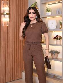 Women Two-Piece Outfits - 棕色咖啡色/短袖 - 查看 4