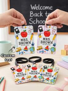 1pc Personalized Custom Name Teacher ID Badge Holder, Cute Apple School Stationery Classroom Educator Name Tag, Back To School Teacher Appreciation Gift - Multicolor - View 1