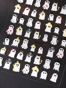 SWEET TREND 3D Cartoon Ghost Nail Stickers 2pcs White Colorful Cute Halloween Ghost Spooky Heart Design DIY Y2K Kawaii Autumn Winter Festival Self-Adhesive Salon Decals Nail Art Decoration Nail Supplies For Women And Girls Gift - Multicolor - View 5
