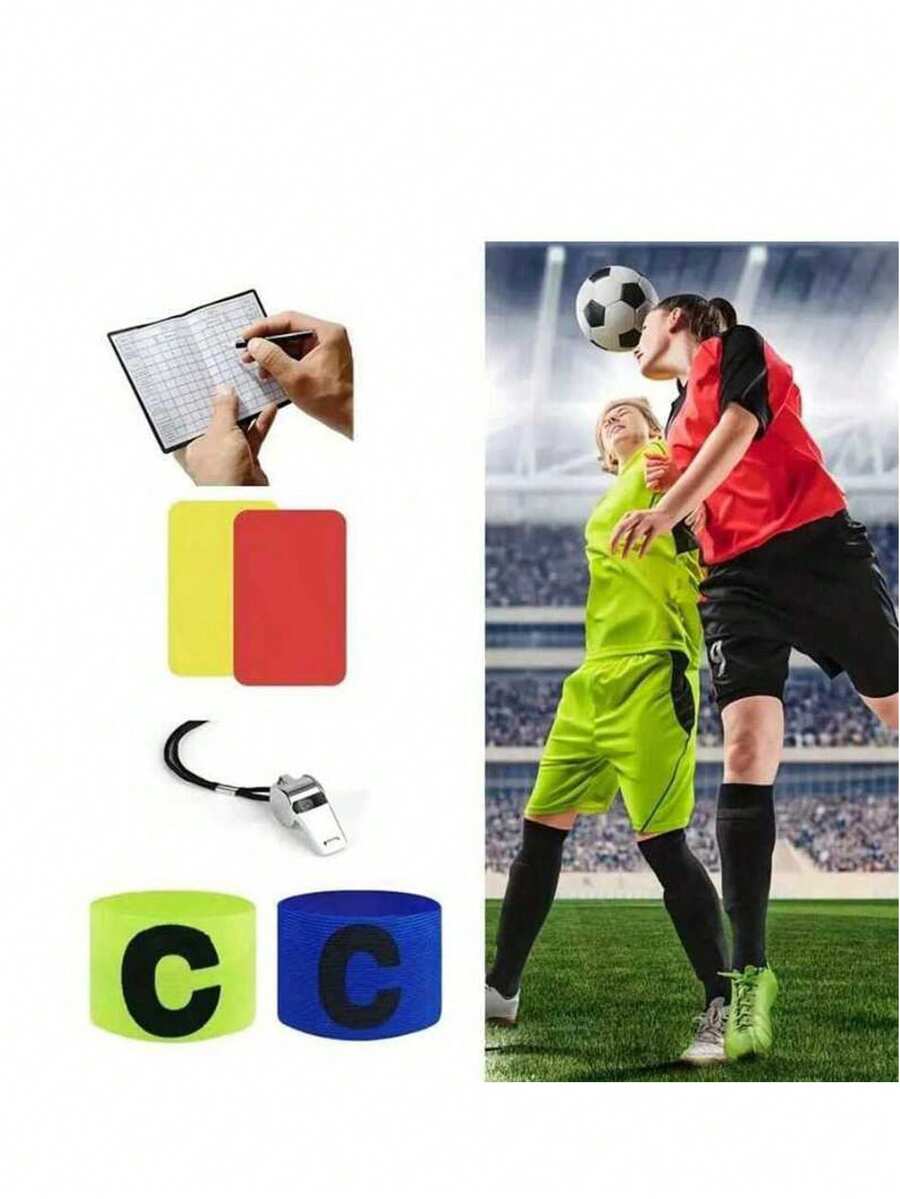 Soccer Referee Equipment Set, Includes Red And Yellow Cards, Metal Whistle, Captain Armband, Score Notebook And Pencil, Suitable For Soccer Match Training - Multicolor - View 1