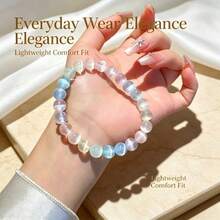 1 pièce Bracelet élastique à un seul fil avec pierre œil de chat arc-en-ciel, perles de cristal de bonbon colorées avec une ambiance douce et sucrée, œil de chat transparent avec éclat lumineux naturel, conception de cordon élastique pour un port facile et un ajustement confortable, parfait pour les filles - 8mm - Voir 8