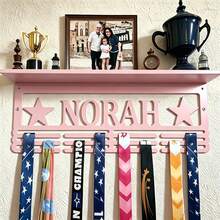 1pc Customized Metal Pink Medal & Trophy Display Rack - Personalized Star Design With Name Logo, Easy Install Home Wall Decor, 12 Hooks & Medal Holder For Personal Honor Medals - Father's Day, Independence Day, Thanksgiving Gift - Pink - View 8
