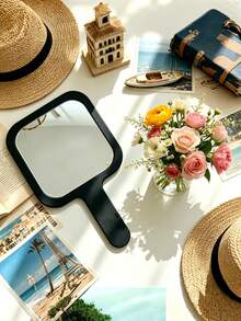 Custom Handheld Mirror With Handle, Personalized Handheld Mirror With Customizable Logo/Name/Text Printing, Portable Makeup Mirror, Women's Square Handheld Vanity Mirror, Suitable For Beauty, Salon, Skincare, Spa, Travel, Home And Personal Use - Multicolor - View 7