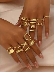 Set Cincin Punk 16 Buah untuk Wanita, Set Cincin Geometris Vintage, Aksesoris Fashion yang Dipersonalisasi - Set cincin 16 buah - View 2