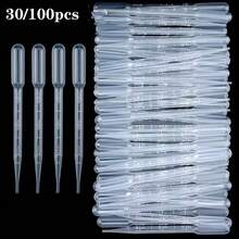 30/100pcs Transparent Plastic Droppers - 3ml Graduated Pipettes And Precision Measuring Tools, Suitable For Essential Oils, Perfumes, Liquids, Laboratory Supplies - Washable, Odorless, Precision Tools, Laboratory Supplies - White - View 1