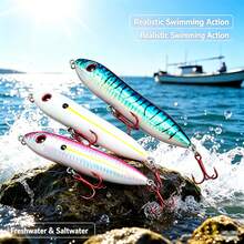 1/3pcs Lure Bait, Floating Pencil Lure Long Cast Freshwater Bass, Perch, Tuna Artificial Fish Bait Lure Set - Multicolor - View 4