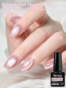 Mtssii 1pc 7ml Crystal Nude Pink Cat Eye Gel Nail Polish, Shiny Crystal Cat Eye Magnetic Semi-Permanent Soak-Off UV Gel Nail Polish, Suitable For Summer Manicure, Long-Lasting, DIY Home And Salon Nail Art Supplies - Pink - View 3