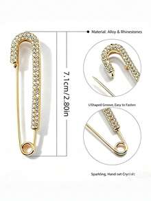 5pcs Shiny Gold Rhinestone Brooches - Women's Shirt Dress Collar Accessories Safety Pin Artificial Crystal Clip - Gold - View 4