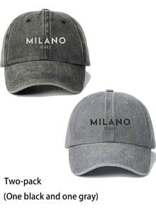 1 件 MILANO ITALY 印花棒球帽，男女通用情侣软顶帽，时尚休闲太阳帽，纯色弧形帽檐 - 彩色 - 查看 15