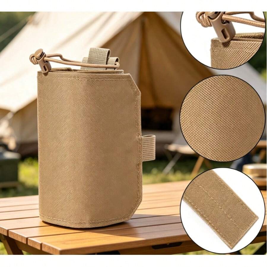 1pc MOLLE Tactical Water Bottle Storage Waist Bag, Adjustable Hook And Loop Drawstring, Thickened Tear Resistant Nylon For Hiking Cycling Outdoor Use - Multicolor - View 1