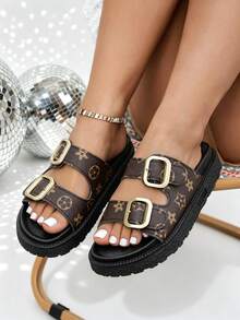 1 Pair Fashion Women's Flat Sandals, Elegant Solid Color Criss-Cross Design, Charming Style, Suitable For Various Occasions, Vacation And Beach Use - Brown - View 4