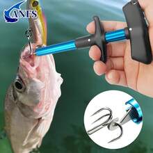 1pc Painless Fish Hook Remover Tool, Fishing Gear Fast Hook Removal, Large Fish Hook Extractor, Aluminum Alloy Portable T-Shaped Hook Remover, Portable T-Shaped Deep Throat Hook Extractor - Blue - View 3
