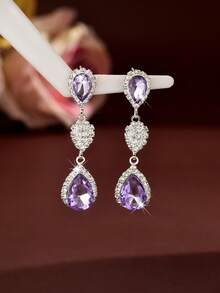 Vintage Luxury High-End Draped Earrings, Suitable For Various Occasions Like Parties, Weddings, Banquets, Balls And All-Season Accessories - 1933 Violet Earrings-hB - View 4