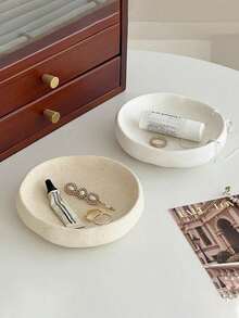 Spotted Jewelry Tray, Minimalist Jewelry Dish, Suitable For Rings, Earrings, Necklaces And Lipsticks, Round Storage Bowl, Suitable For Vanity, Dresser, Bedside Table, Bathroom Countertop, Entryway Table, Modern Cream Color Home Decor Gift - View 3