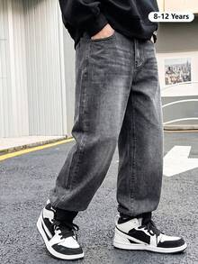 Tween Boy Casual Fashion Loose Fit Denim Jeans With Pockets, Spring/Autumn/Winter - Black - View 4