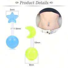 14G 10mm Acrylic Navel Rings, Cute Navel Piercing Jewelry, Multi-Color - Multicolor - View 2