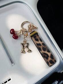26 Letters To Choose From, Keychain Pendant, Creative Cherry Pendant, Leopard Print Pattern Key Strap, Car Keychain Pendant, Bag Decoration Pendant, Personalized Fashionable Key Matching. Key Accessories, Car Remote Control Decoration Pendant, Holiday Gift. - Letter - View 27