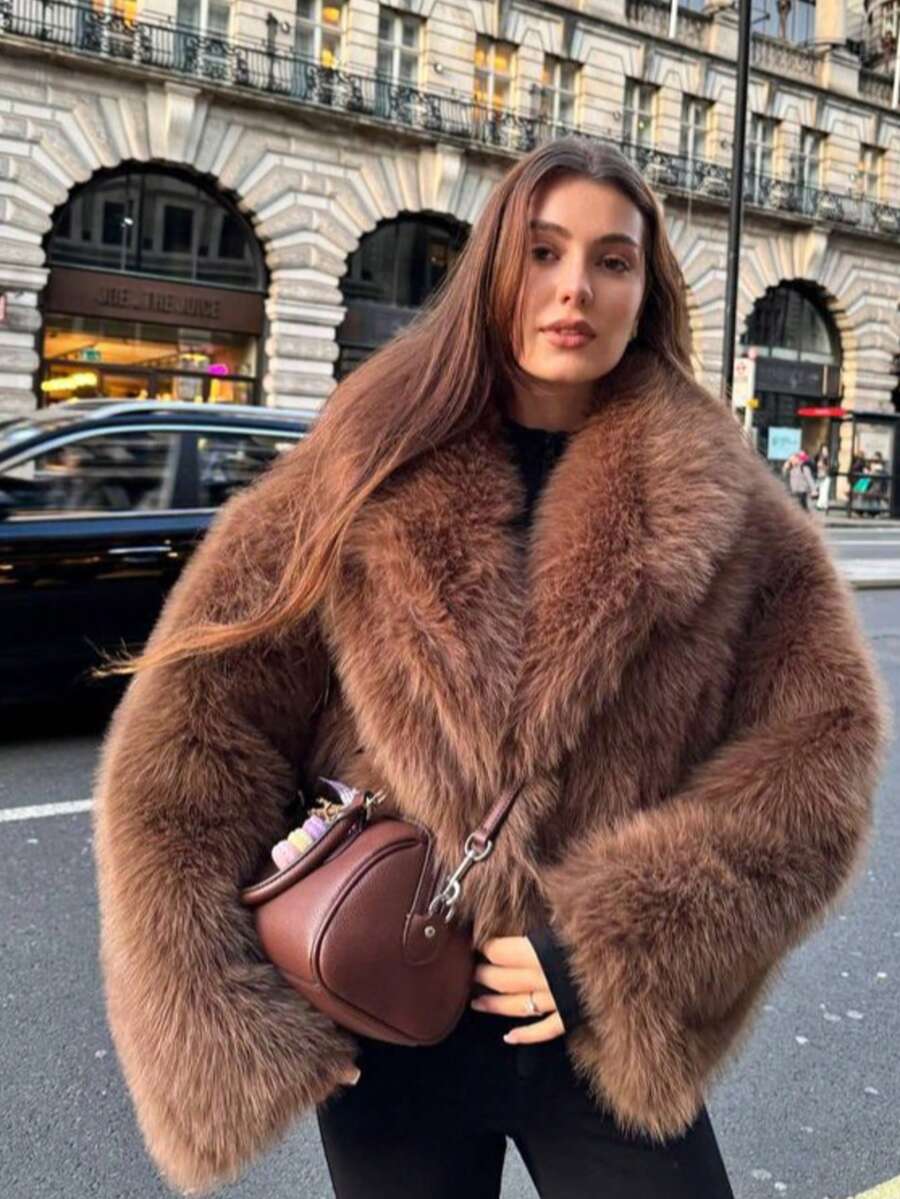 Mellowy Autumn/Winter New Faux Fox Fur Faux Fur Effect Fashionable Short Coat Jacket For Young Women Brown - Brown - View 1