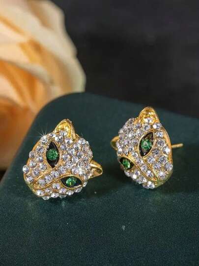 1 Pair Women's Personalized Gold Leopard Print Stud Earrings, Vintage Fashion Style, Suitable For Vacation, Party And Daily Wear, Birthday Gift (No Packaging Box)