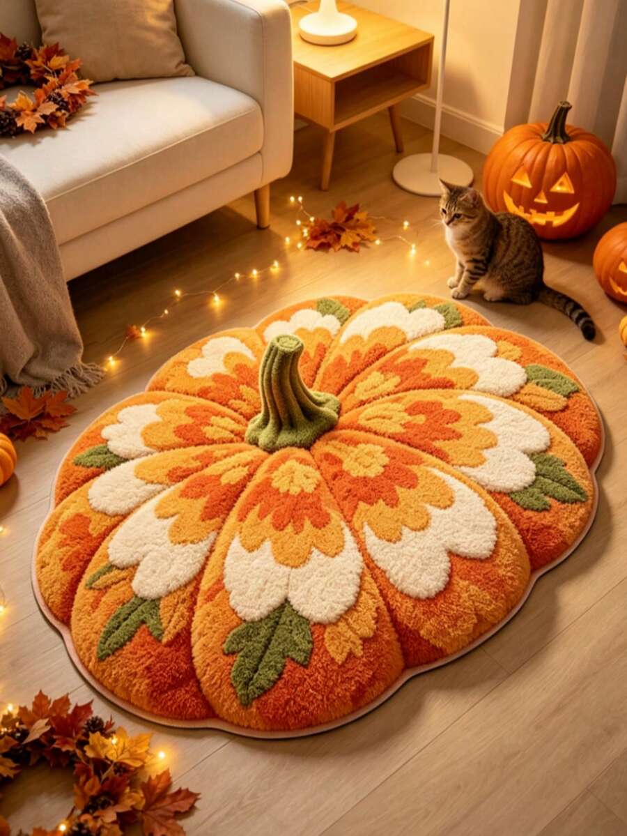 1pc Halloween Pumpkin Doormat, Small Rug, Home Decor, Area Rug, Casual Blanket, Bedside Rug, Bedroom Carpet, Washable Rug - Multicolor - View 1
