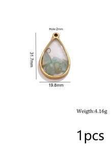 1pcs304 Stainless Steel, 18K Gold Plated Gradient Multicolored Natural Stone Dripping Oil Resin Heart-Shaped Teardrop Frame Pendant DIY Necklace - Pendants - View 10