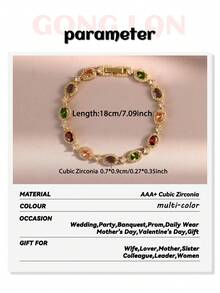 1pc Exquisite Chain Bracelet With Inlaid Oval Multi-Colored Cubic Zirconia, Elegance Jewelry For Bridal Wedding, Birthday Gift, Party & Daily Wear - Multicolor - View 4