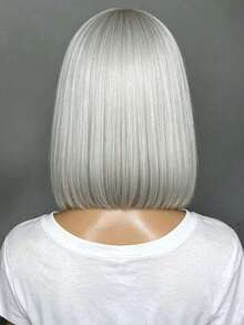 Silver Grey 200 Density Short Straight Lace Front Wigs Human Hair Glueless Human Hair Wig Brazilian Virgin Silver Gray Colored 13x4 HD Transparent Natural Straight Bob Lace Frontal Wig Pre Plucked Bleached Knots - Grey - View 4