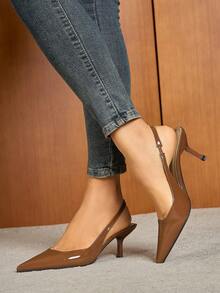 Sepatu Hak Tinggi Wanita, Sepatu Hak Tinggi Ujung Lancip, Sepatu Stiletto Modis, Sandal Slingback, Sepatu Hak Pendek - Cokelat muda - View 18
