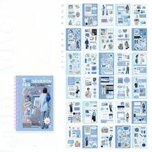 1本 20頁塗鴉貼紙書，自黏貼紙元素，剪貼簿裝飾素材，適用於手機殼、剪貼簿、行李箱和計畫本 - 淺藍色 - 查看 3