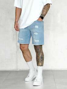 Quần short denim rách viền thô cho nam Jorts - Rửa trung bình - Xem 3