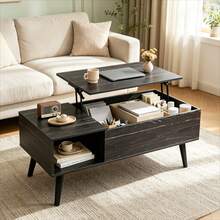 39" Lift Top Coffee Table With Hidden Storage Compartment & Open Shelf, Rustic Farmhouse Wood Coffee Table With Storage For Living Room, Home Office & Small Apartment - 黑色 - 查看 1