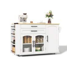 Flieks Mobile Kitchen Island With Foldable Worktop, Kitchen Trolley, 5 Wheels, Multiple Storage Racks, Spice Rack, Cutlery Storage Drawer, 120 X 45 (70) X 90 Cm - White - View 9