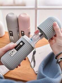 1/2pcs Minimalist Solid Color Portable Travel Toothpaste & Toothbrush Storage Box, With Hanging Rope Multifunctional Wash Cup Storage Box, Suitable For Camping, Business Travel, Home Bathroom Daily Use, Compact Toiletries Accessories, Ideal Gift For Back To School And New Year - Multicolor - View 4