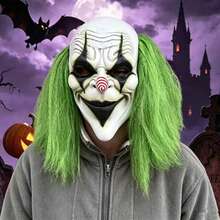 1pc Halloween Joker Mask With Green Wig, Adult Horror Killer Cosplay Role Play Mask - Multicolor - View 2