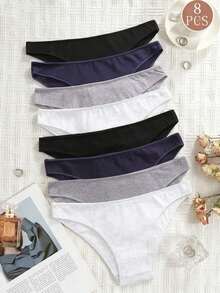 8pcs Basic Pure Cotton Women's Panties, Soft Solid Color, Sports Style, Suitable For All Seasons - Multicolor - View 2