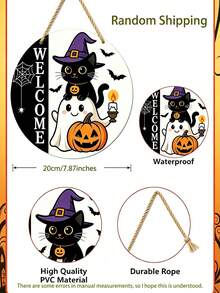1pc Halloween Decoration Door Wreath Pumpkin Black Cat Ghost Welcome Hanging Ornament Suitable For Front Door Happy Halloween Wooden Sign Wooden Door Hanging Decor Home Party Decoration Indoor Outdoor Decorative Item - Multicolor - View 3