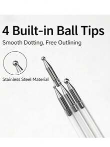 1pc New 5-In-1 Nail Art Dotting Pen, Press-Type Polka Dot Pen, Powder-Rubbing, Line-Drawing, Multi-Head Rhinestone Dotting Pen, Nail Art Tool - Silver - View 3