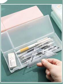 1pc Solid Pencil Case, Back To School, Pencil Bag, Backpack School Supplies - Rectangle - View 7