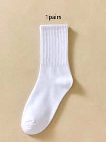 6 Pairs White High Elasticity Sports Socks, Breathable And Moisture-Wicking, Unisex Sports Casual Daily Socks, Available In 1/5/10 Pairs - White - View 8