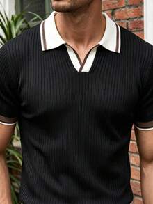 ALTZTAR Black Textured Contrast Trim Polo Shirt For Men - Black - View 5