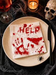 20pcs Halloween Bloody Handprint Napkins, Printed With Horror "HELP" Text, Halloween Disposable Party Napkins, Halloween Horror Theme Table Decor Party Napkins, Horror Party Supplies, Halloween Party Decoration - Multiple Styles - View 6