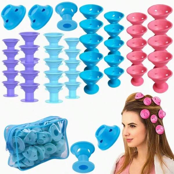 10/20/30/40/50pcs Soft Rubber Hair Curlers, Silicone Heatless Hair Rollers, No Damage To Hair, Curling Tools, DIY Hair Styling Tools, Travel Essential Accessories, Hair Styling Tools