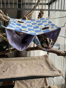 1pc Double-Layer Floral Pattern Ferret Hammock, Blue Sugar Glider Hanging Sleeping Bag, Waterproof Tunnel Nest, Hiding Place, Breathable, Multi-Opening, With Hooks, Cage Accessory, Suitable For Rabbits, Hamsters, Small Pets, Hamster Supplies - A - View 10